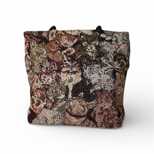 Cat-Themed Tapestry Tote Bag
